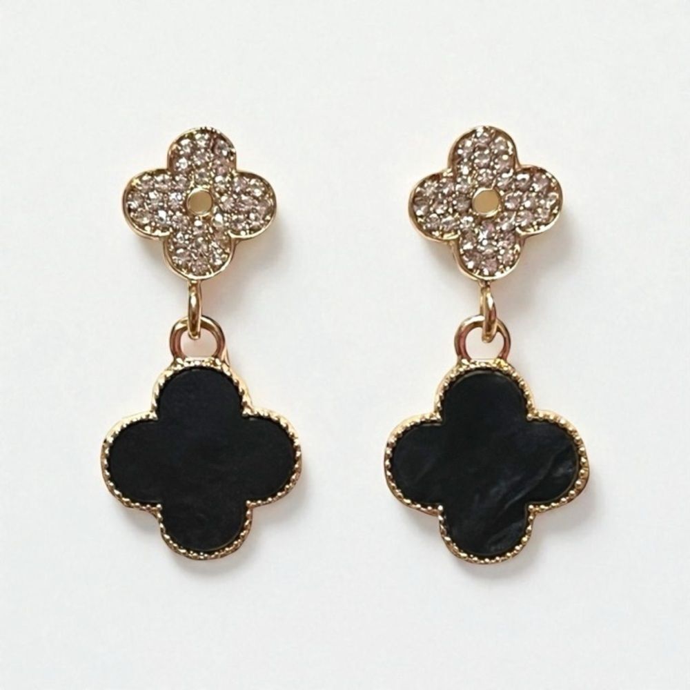 Elegant Gold and Black Flower Earrings